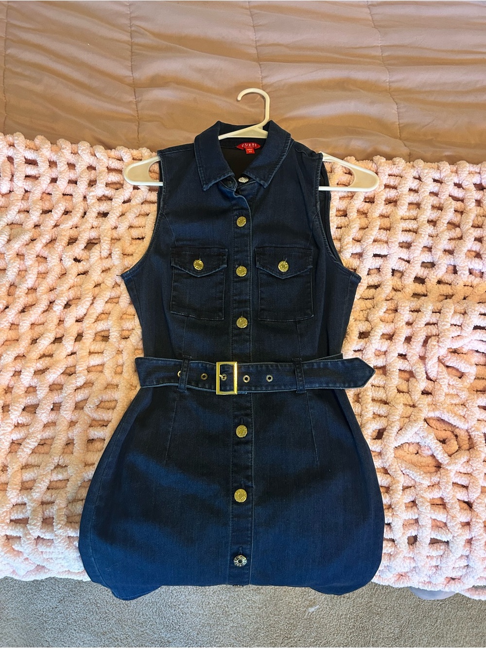 Guess Dark Blue Sleeveless Denim Dress with Belt